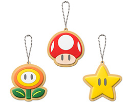 商品写真：ラバーマスコット（スーパーキノコ／ファイアフラワー／スーパースター）