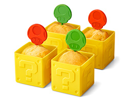 商品写真：マフィンカップ（ハテナブロック）＆ピック（スーパーキノコ／1UPキノコ）